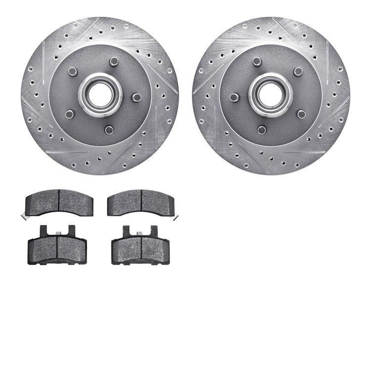 7302-48027 Drilled/Slotted Brake Rotor with 3000-Series Ceramic Brake Pads Kit [Silver], 1998-2000 GM, Position: Front