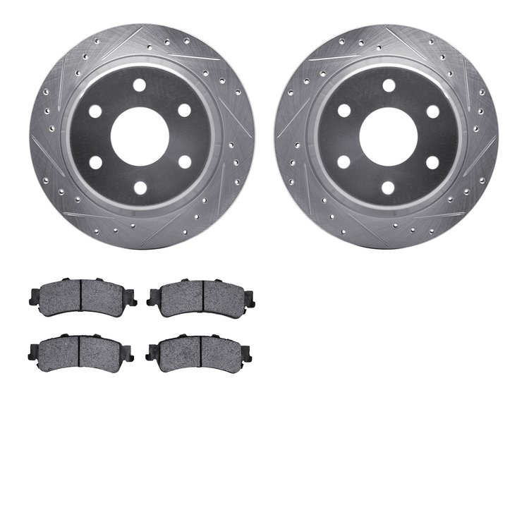 7302-48042 Drilled/Slotted Brake Rotor with 3000-Series Ceramic Brake Pads Kit [Silver], 1999-2007 GM, Position: Rear