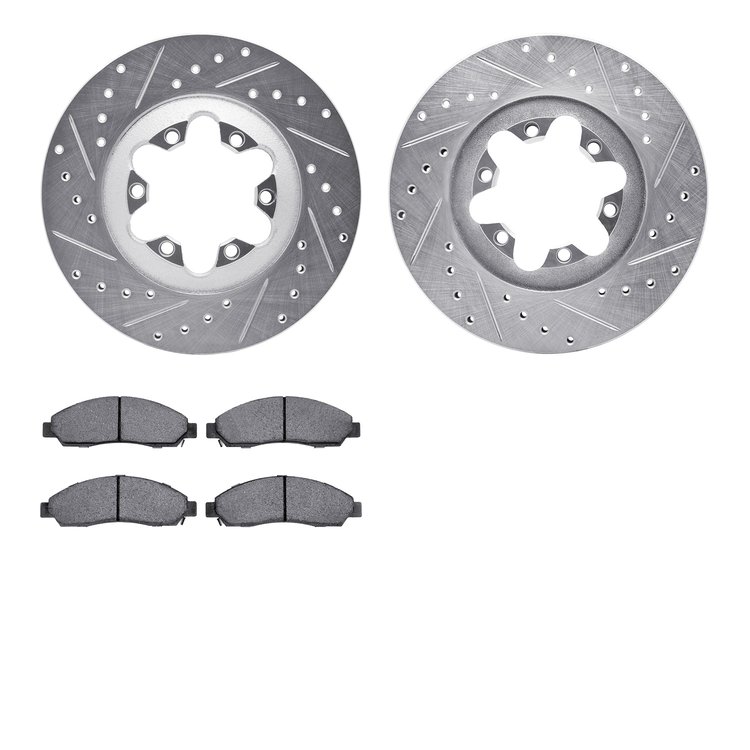 7302-48056 Drilled/Slotted Brake Rotor with 3000-Series Ceramic Brake Pads Kit [Silver], 2004-2008 GM, Position: Front