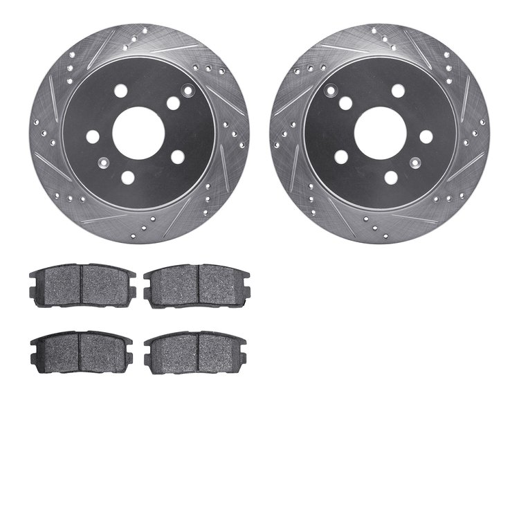 7302-48064 Drilled/Slotted Brake Rotor with 3000-Series Ceramic Brake Pads Kit [Silver], 2010-2017 GM, Position: Rear