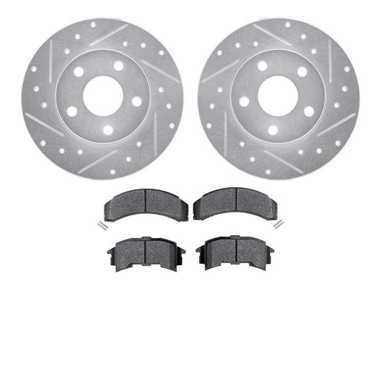 7302-52002 Drilled/Slotted Brake Rotor with 3000-Series Ceramic Brake Pads Kit [Silver], 1984-1987 GM, Position: Rear