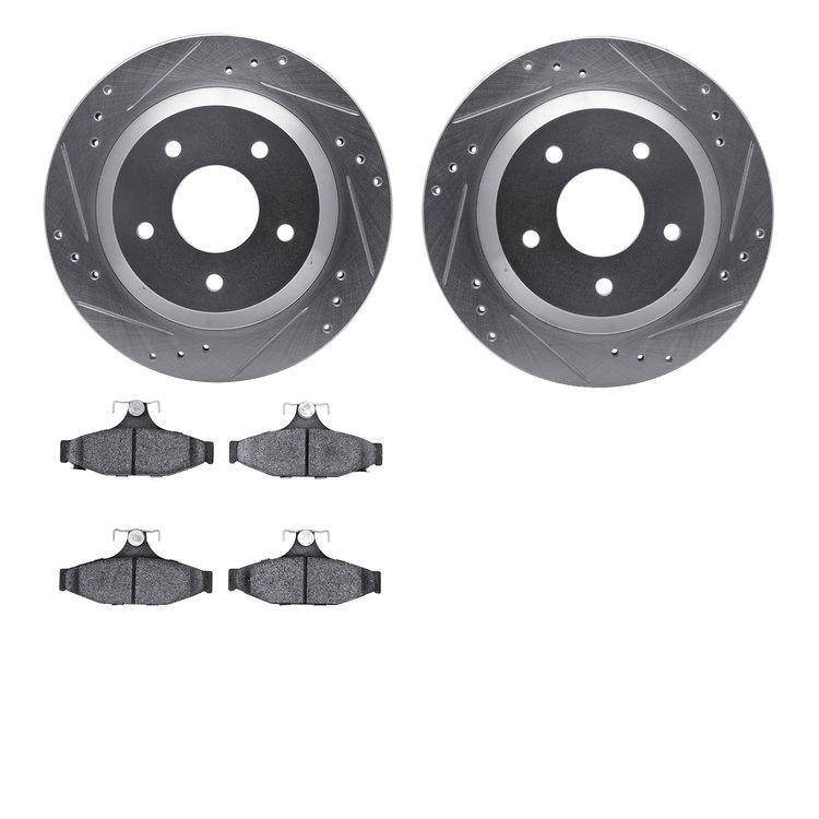 7302-52006 Drilled/Slotted Brake Rotor with 3000-Series Ceramic Brake Pads Kit [Silver], 1985-1992 GM, Position: Rear