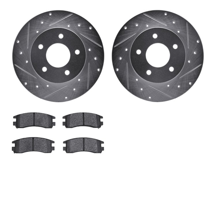 7302-52011 Drilled/Slotted Brake Rotor with 3000-Series Ceramic Brake Pads Kit [Silver], 1992-2005 GM, Position: Rear