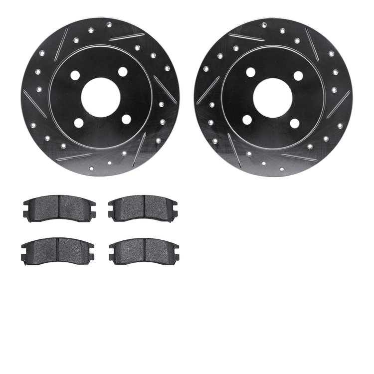 7302-53002 Drilled/Slotted Brake Rotor with 3000-Series Ceramic Brake Pads Kit [Silver], 1991-1998 GM, Position: Rear