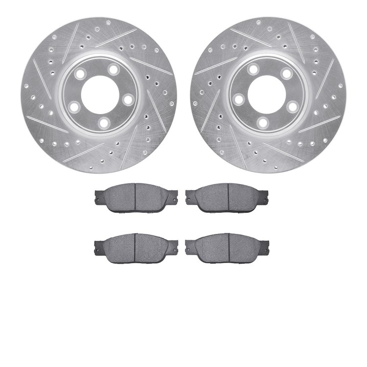 7302-54011 Drilled/Slotted Brake Rotor with 3000-Series Ceramic Brake Pads Kit [Silver], 2003-2005 Jaguar, Position: Front