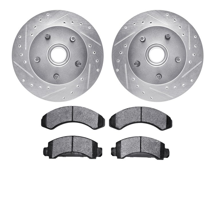 7302-54055 Drilled/Slotted Brake Rotor with 3000-Series Ceramic Brake Pads Kit [Silver], 1983-1994 Ford/Lincoln/Mercury/Mazda, P