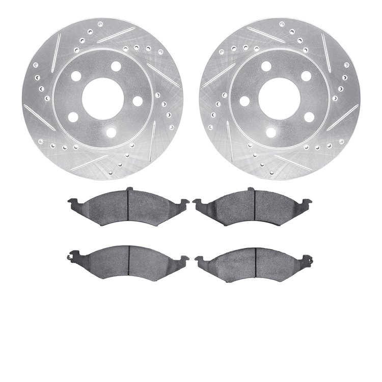 7302-54068 Drilled/Slotted Brake Rotor with 3000-Series Ceramic Brake Pads Kit [Silver], 1986-1992 Ford/Lincoln/Mercury/Mazda, P