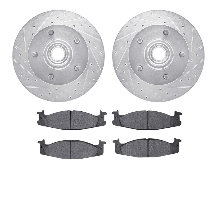 7302-54093 Drilled/Slotted Brake Rotor with 3000-Series Ceramic Brake Pads Kit [Silver], 1994-2003 Ford/Lincoln/Mercury/Mazda, P