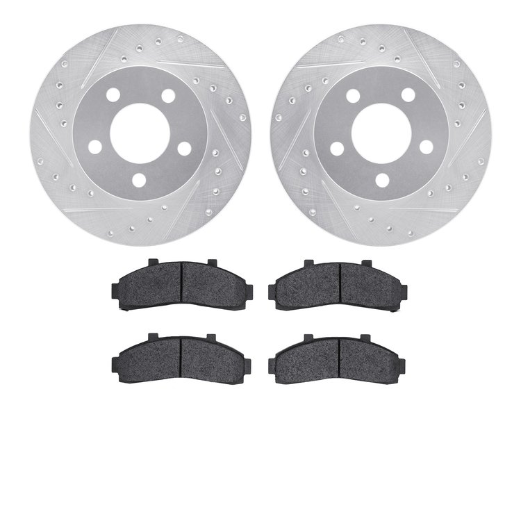 7302-54104 Drilled/Slotted Brake Rotor with 3000-Series Ceramic Brake Pads Kit [Silver], 1995-2002 Ford/Lincoln/Mercury/Mazda, P