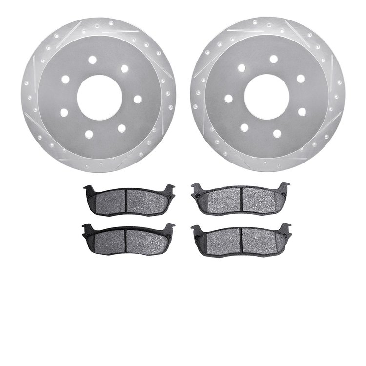 7302-54121 Drilled/Slotted Brake Rotor with 3000-Series Ceramic Brake Pads Kit [Silver], 1997-2004 Ford/Lincoln/Mercury/Mazda, P