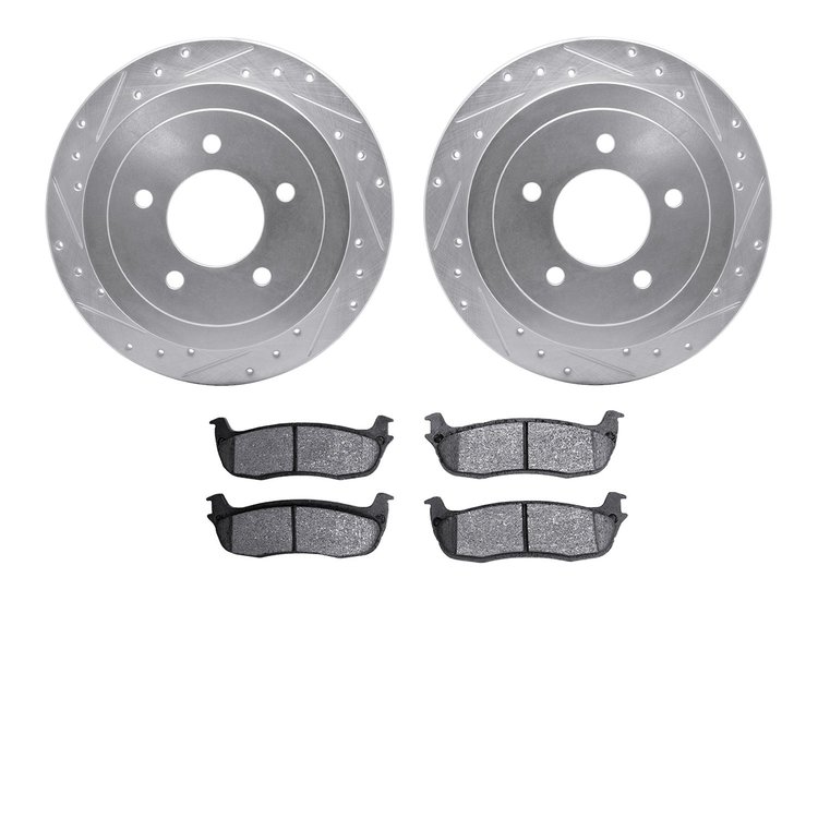 7302-54122 Drilled/Slotted Brake Rotor with 3000-Series Ceramic Brake Pads Kit [Silver], 1997-2004 Ford/Lincoln/Mercury/Mazda, P