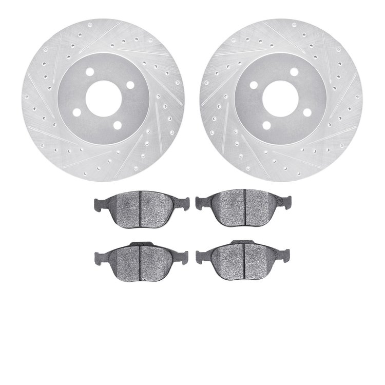 7302-54152 Drilled/Slotted Brake Rotor with 3000-Series Ceramic Brake Pads Kit [Silver], 2002-2004 Ford/Lincoln/Mercury/Mazda, P