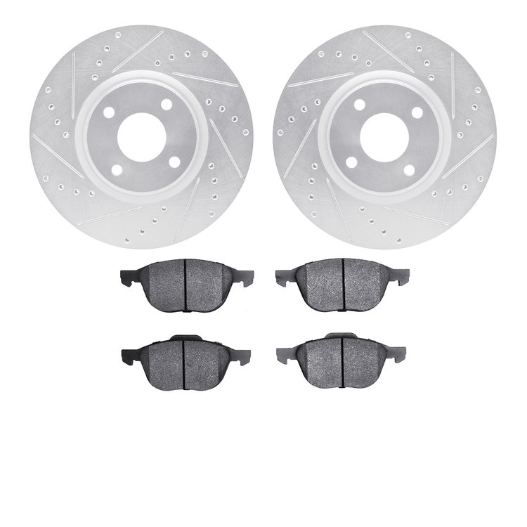 7302-54168 Drilled/Slotted Brake Rotor with 3000-Series Ceramic Brake Pads Kit [Silver], Fits Select Ford/Lincoln/Mercury/Mazda,