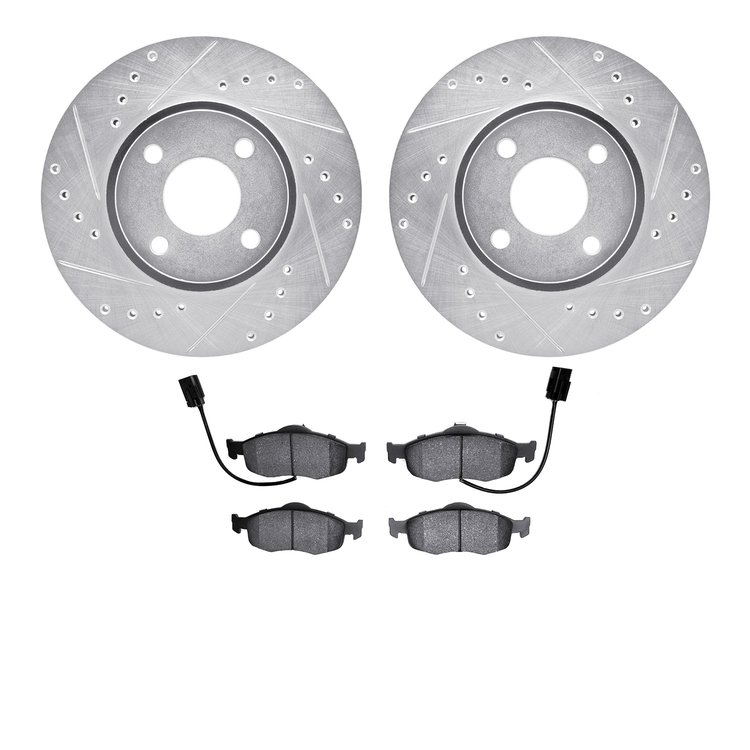 7302-56030 Drilled/Slotted Brake Rotor with 3000-Series Ceramic Brake Pads Kit [Silver], 1998-2002 Ford/Lincoln/Mercury/Mazda, P