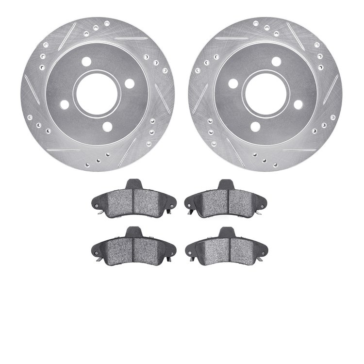 7302-56032 Drilled/Slotted Brake Rotor with 3000-Series Ceramic Brake Pads Kit [Silver], 1995-2002 Ford/Lincoln/Mercury/Mazda, P