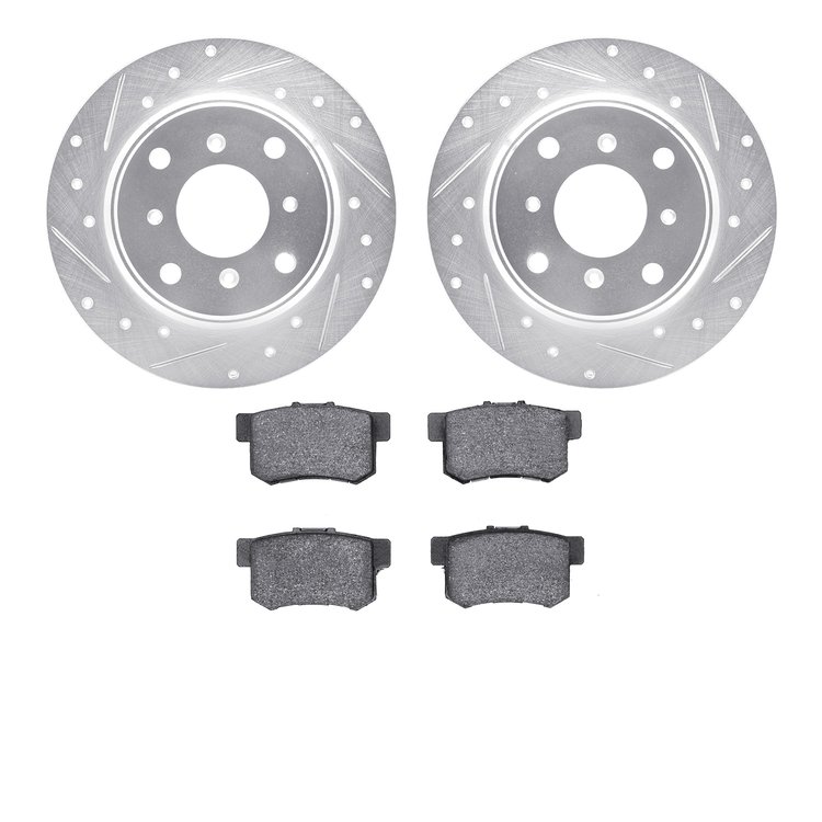 7302-58015 Drilled/Slotted Brake Rotor with 3000-Series Ceramic Brake Pads Kit [Silver], 1987-1990 Acura/Honda, Position: Rear