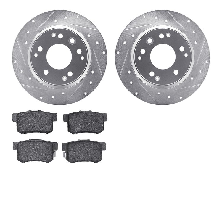 7302-59039 Drilled/Slotted Brake Rotor with 3000-Series Ceramic Brake Pads Kit [Silver], 1991-1999 Multiple Makes/Models, Positi