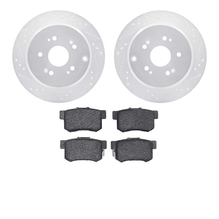 7302-59041 Drilled/Slotted Brake Rotor with 3000-Series Ceramic Brake Pads Kit [Silver], 2007-2012 Acura/Honda, Position: Rear
