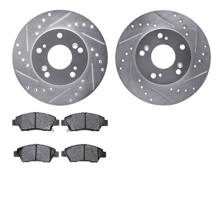 7302-59080 Drilled/Slotted Brake Rotor with 3000-Series Ceramic Brake Pads Kit [Silver], 2011-2015 Acura/Honda, Position: Front