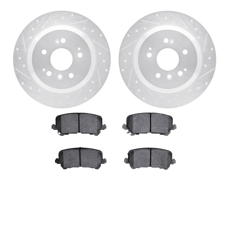 7302-59103 Drilled/Slotted Brake Rotor with 3000-Series Ceramic Brake Pads Kit [Silver], Fits Select Acura/Honda, Position: Rear