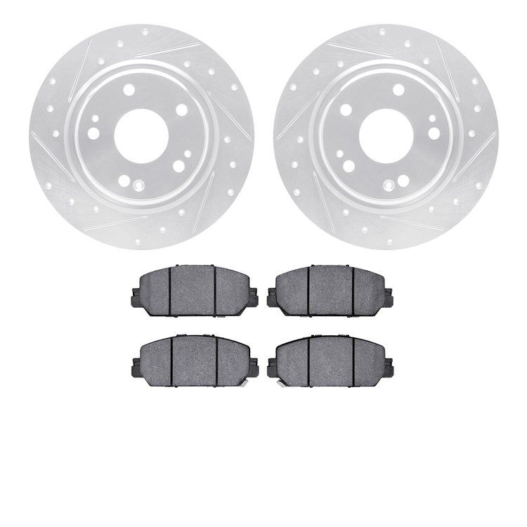 7302-59111 Drilled/Slotted Brake Rotor with 3000-Series Ceramic Brake Pads Kit [Silver], Fits Select Acura/Honda, Position: Fron