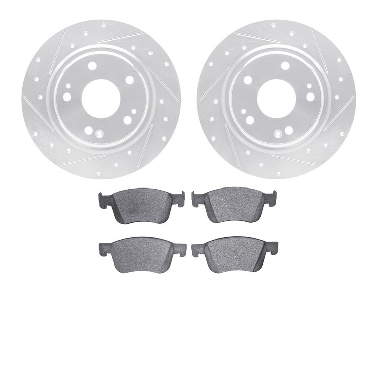7302-59115 Drilled/Slotted Brake Rotor with 3000-Series Ceramic Brake Pads Kit [Silver], Fits Select Acura/Honda, Position: Fron