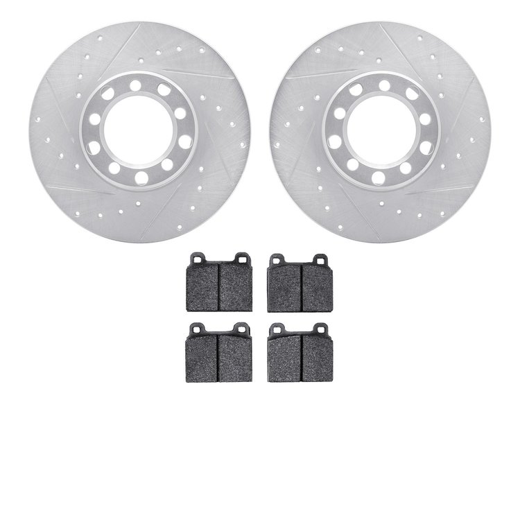 7302-63005 Drilled/Slotted Brake Rotor with 3000-Series Ceramic Brake Pads Kit [Silver], 1968-1976 Mercedes-Benz, Position: Fron