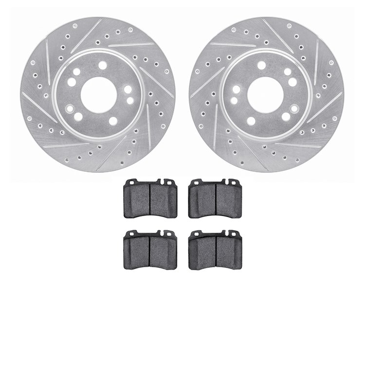 7302-63010 Drilled/Slotted Brake Rotor with 3000-Series Ceramic Brake Pads Kit [Silver], 1990-1998 Mercedes-Benz, Position: Fron