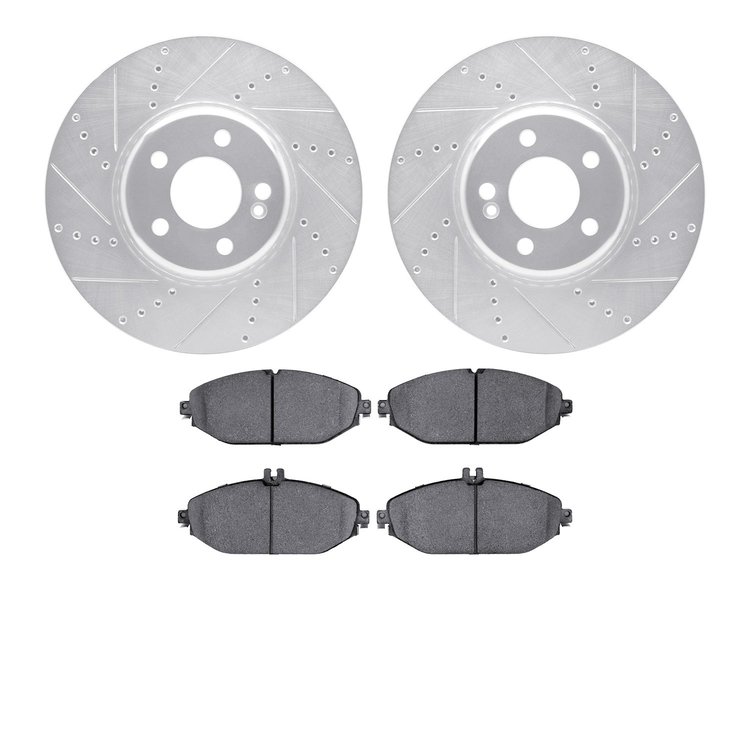 7302-63023 Drilled/Slotted Brake Rotor with 3000-Series Ceramic Brake Pads Kit [Silver], Fits Select Mercedes-Benz, Position: Fr