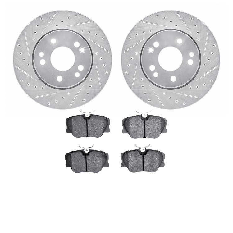7302-63032 Drilled/Slotted Brake Rotor with 3000-Series Ceramic Brake Pads Kit [Silver], 1990-1992 Mercedes-Benz, Position: Fron