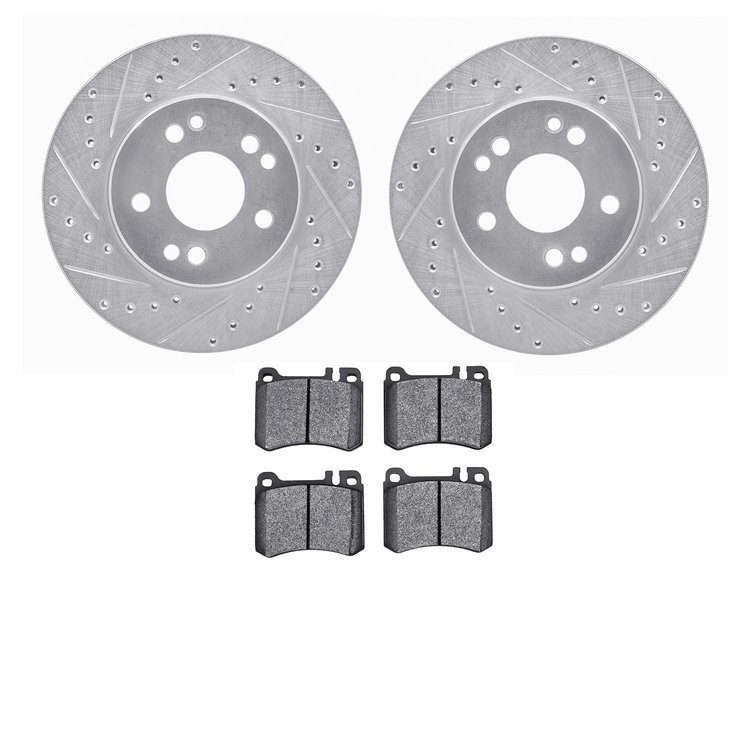 7302-63034 Drilled/Slotted Brake Rotor with 3000-Series Ceramic Brake Pads Kit [Silver], 1986-1989 Mercedes-Benz, Position: Fron