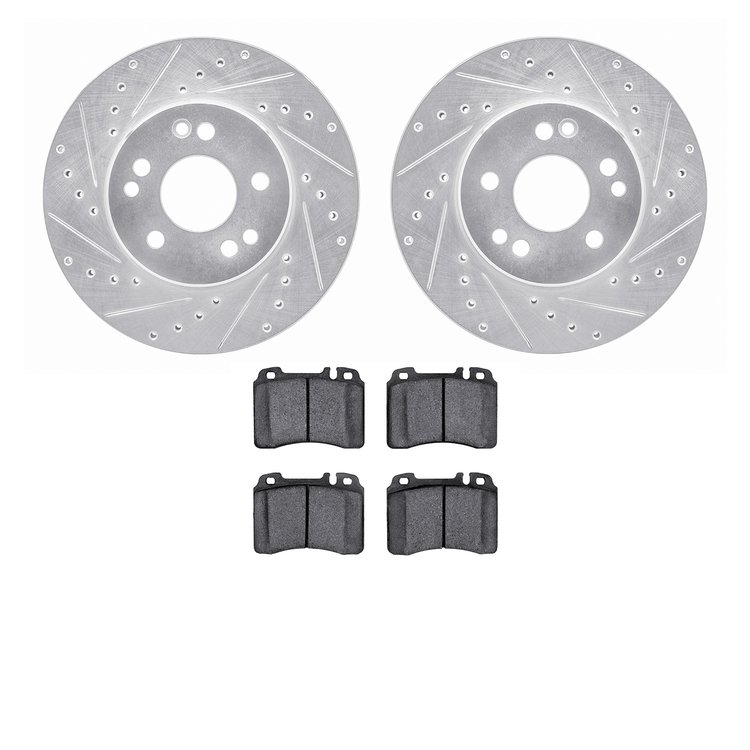 7302-63044 Drilled/Slotted Brake Rotor with 3000-Series Ceramic Brake Pads Kit [Silver], 1990-1995 Mercedes-Benz, Position: Fron