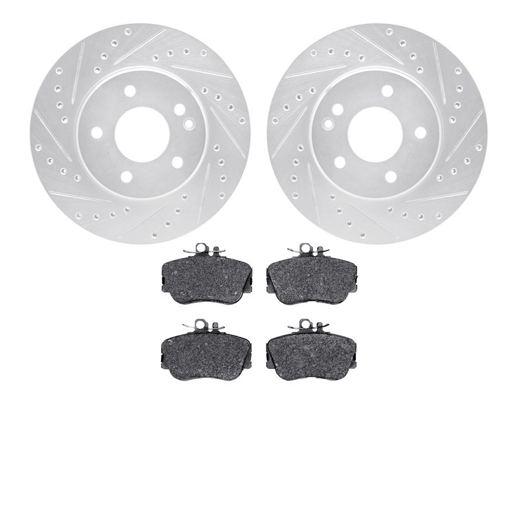 7302-63059 Drilled/Slotted Brake Rotor with 3000-Series Ceramic Brake Pads Kit [Silver], 1994-1997 Mercedes-Benz, Position: Fron