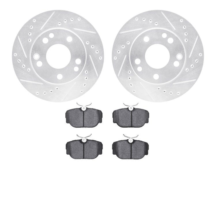 7302-63066 Drilled/Slotted Brake Rotor with 3000-Series Ceramic Brake Pads Kit [Silver], 1996-2008 Multiple Makes/Models, Positi