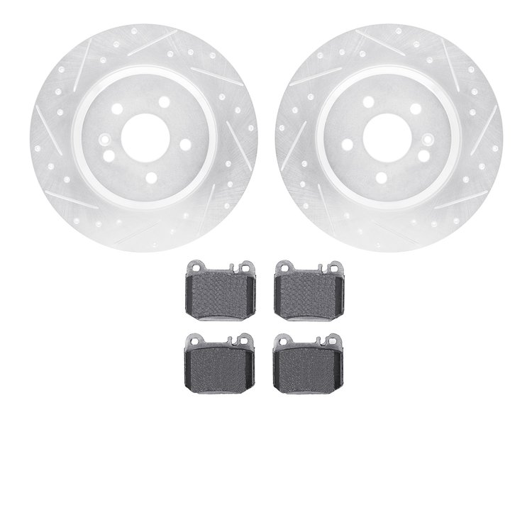 7302-63083 Drilled/Slotted Brake Rotor with 3000-Series Ceramic Brake Pads Kit [Silver], 2000-2005 Mercedes-Benz, Position: Rear