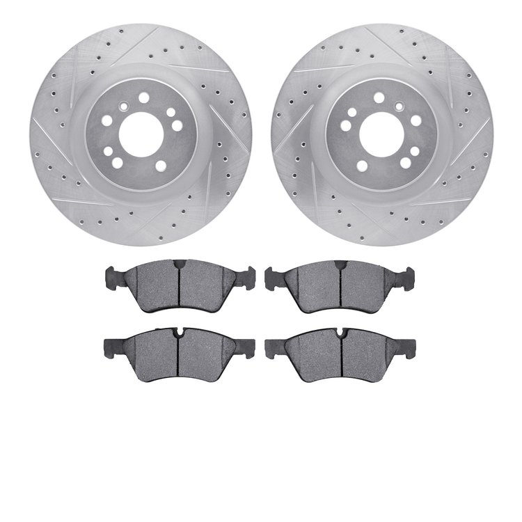 7302-63111 Drilled/Slotted Brake Rotor with 3000-Series Ceramic Brake Pads Kit [Silver], 2006-2012 Mercedes-Benz, Position: Fron