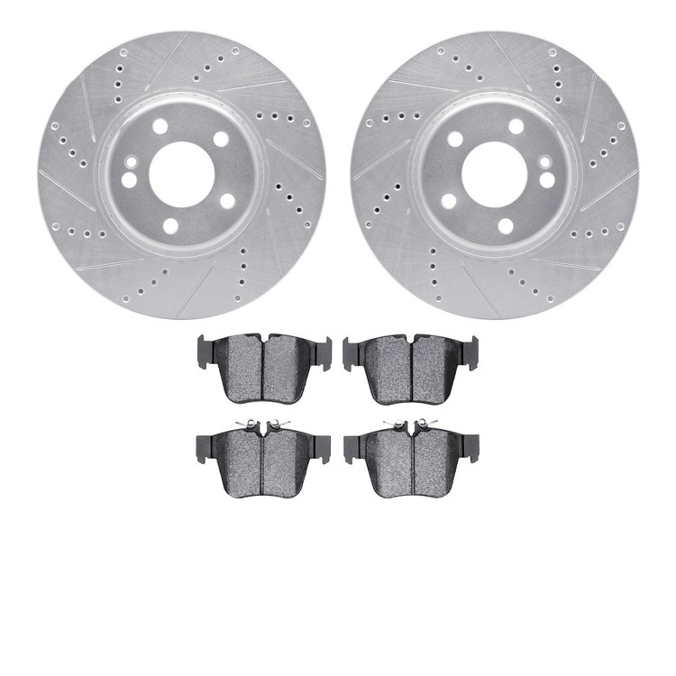 7302-63145 Drilled/Slotted Brake Rotor with 3000-Series Ceramic Brake Pads Kit [Silver], Fits Select Mercedes-Benz, Position: Re