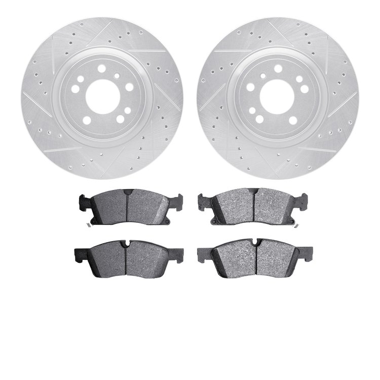 7302-63147 Drilled/Slotted Brake Rotor with 3000-Series Ceramic Brake Pads Kit [Silver], 2012-2018 Mercedes-Benz, Position: Fron