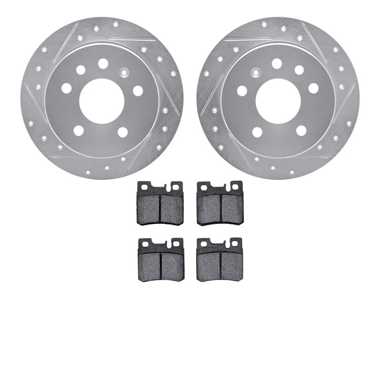 7302-65009 Drilled/Slotted Brake Rotor with 3000-Series Ceramic Brake Pads Kit [Silver], 1994-1996 GM, Position: Rear