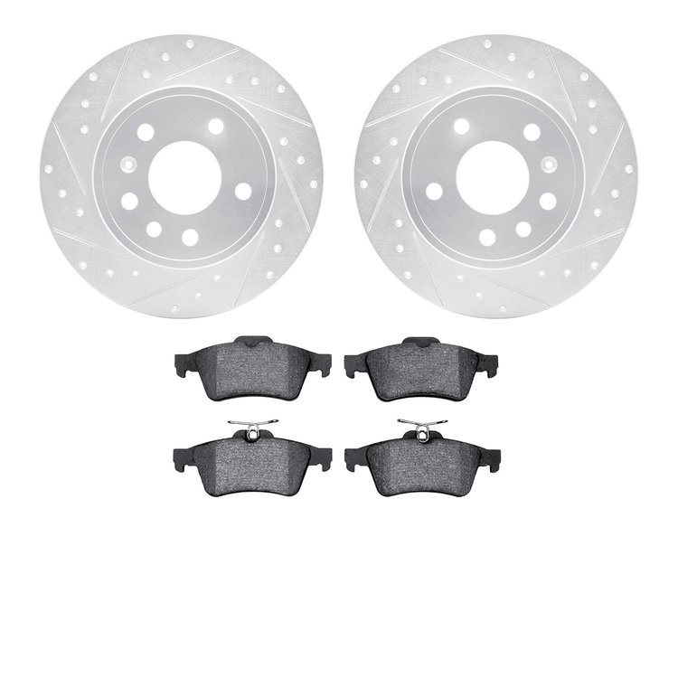 7302-65012 Drilled/Slotted Brake Rotor with 3000-Series Ceramic Brake Pads Kit [Silver], 1997-2008 GM, Position: Rear