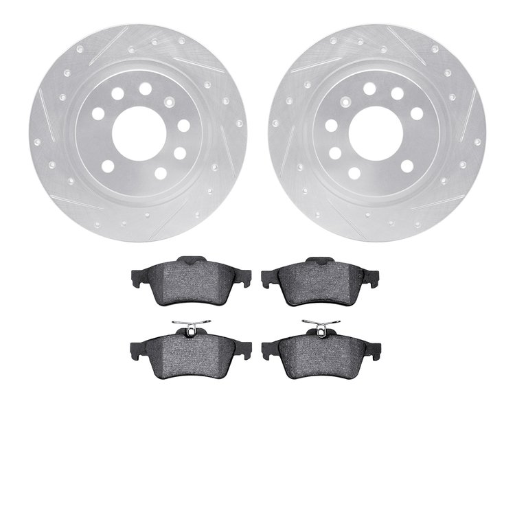 7302-65020 Drilled/Slotted Brake Rotor with 3000-Series Ceramic Brake Pads Kit [Silver], 2003-2011 GM, Position: Rear
