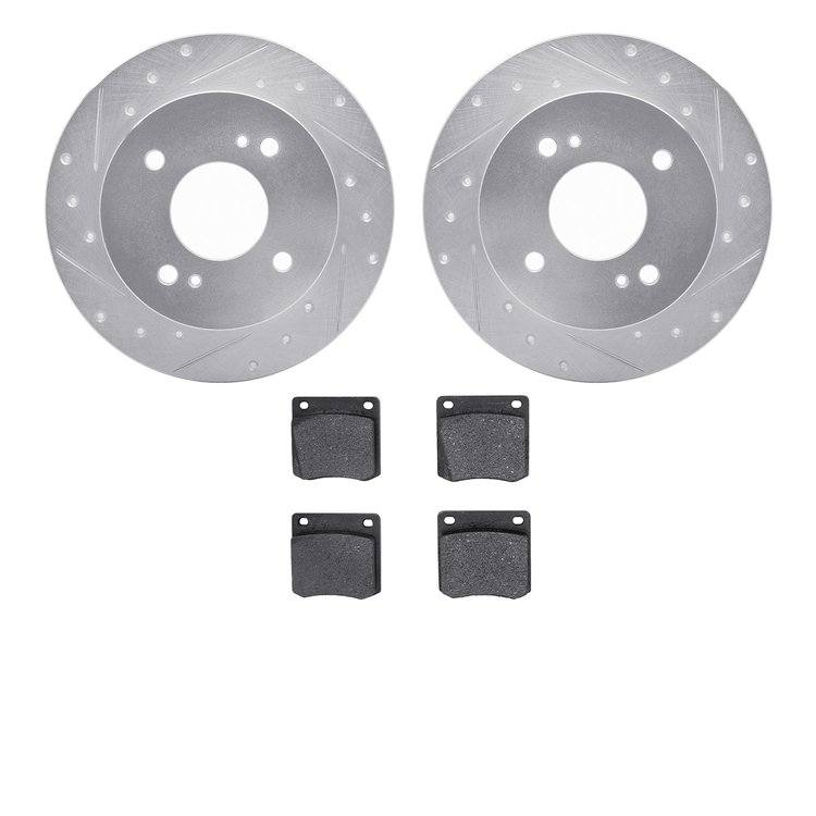7302-67014 Drilled/Slotted Brake Rotor with 3000-Series Ceramic Brake Pads Kit [Silver], 1979-1981 Infiniti/Nissan, Position: Re
