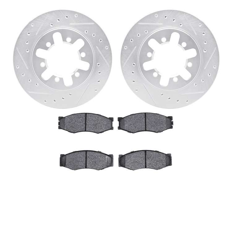 7302-67022 Drilled/Slotted Brake Rotor with 3000-Series Ceramic Brake Pads Kit [Silver], 1982-1985 Infiniti/Nissan, Position: Fr