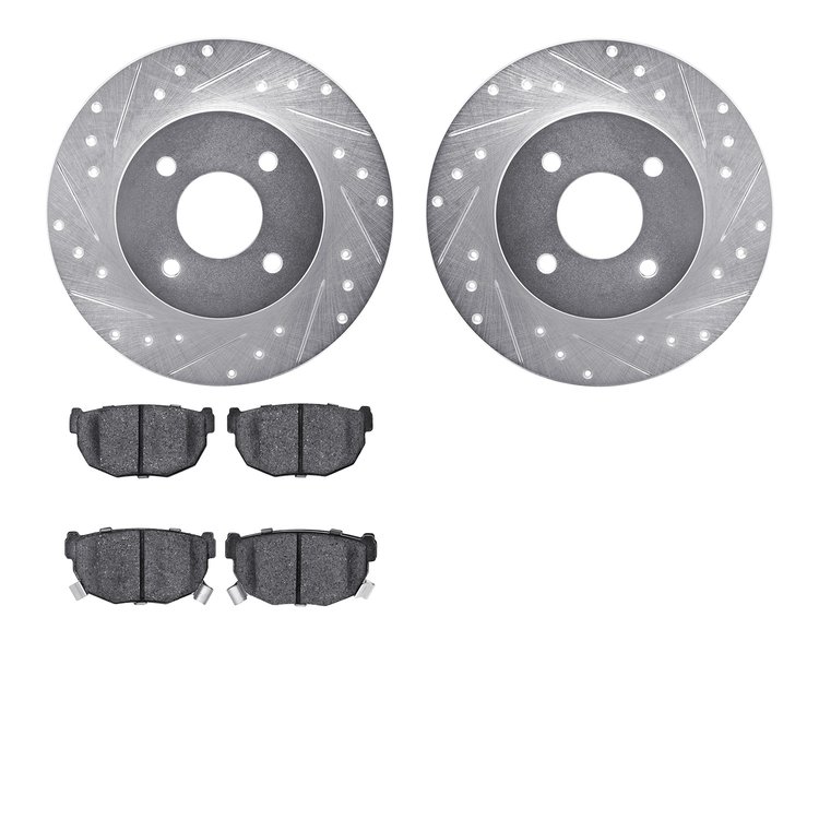 7302-67030 Drilled/Slotted Brake Rotor with 3000-Series Ceramic Brake Pads Kit [Silver], 1984-1985 Infiniti/Nissan, Position: Re