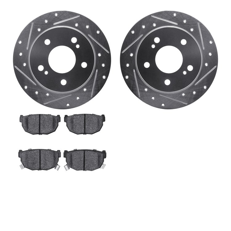 7302-67033 Drilled/Slotted Brake Rotor with 3000-Series Ceramic Brake Pads Kit [Silver], 1994-1998 Infiniti/Nissan, Position: Re