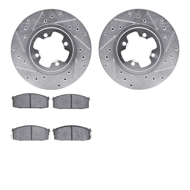 7302-67038 Drilled/Slotted Brake Rotor with 3000-Series Ceramic Brake Pads Kit [Silver], 1981-1988 Infiniti/Nissan, Position: Fr