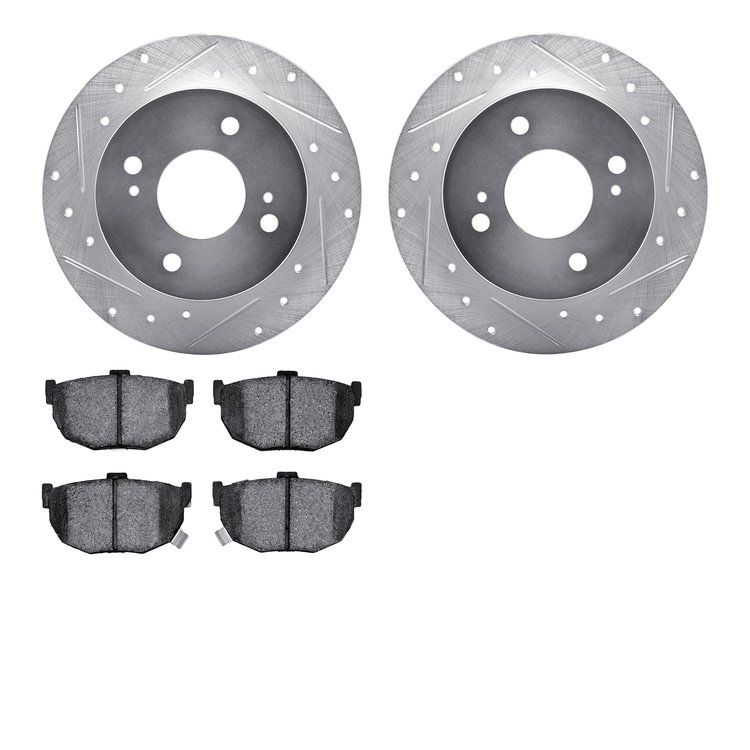 7302-67046 Drilled/Slotted Brake Rotor with 3000-Series Ceramic Brake Pads Kit [Silver], 1990-1992 Infiniti/Nissan, Position: Re