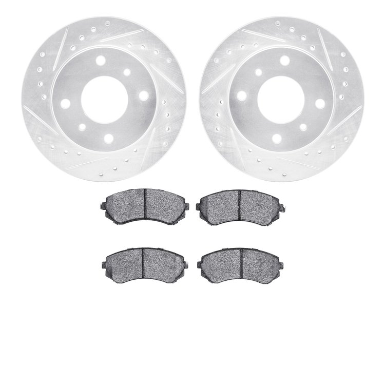 7302-67056 Drilled/Slotted Brake Rotor with 3000-Series Ceramic Brake Pads Kit [Silver], 1989-1996 Infiniti/Nissan, Position: Fr