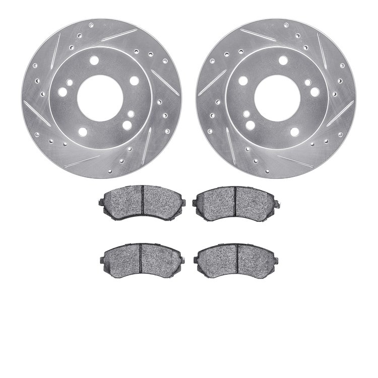7302-67057 Drilled/Slotted Brake Rotor with 3000-Series Ceramic Brake Pads Kit [Silver], 1994-1996 Infiniti/Nissan, Position: Fr