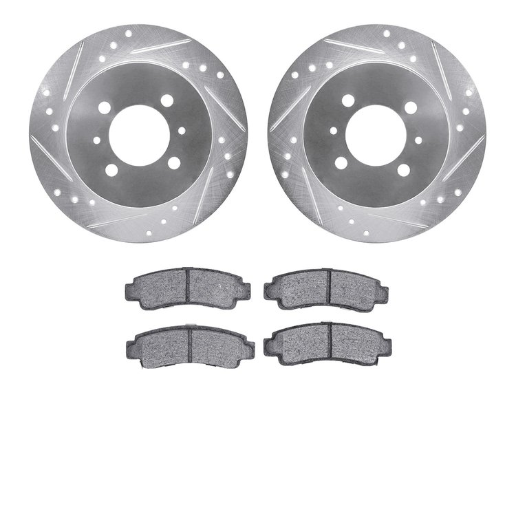 7302-67062 Drilled/Slotted Brake Rotor with 3000-Series Ceramic Brake Pads Kit [Silver], 1991-1994 Infiniti/Nissan, Position: Re